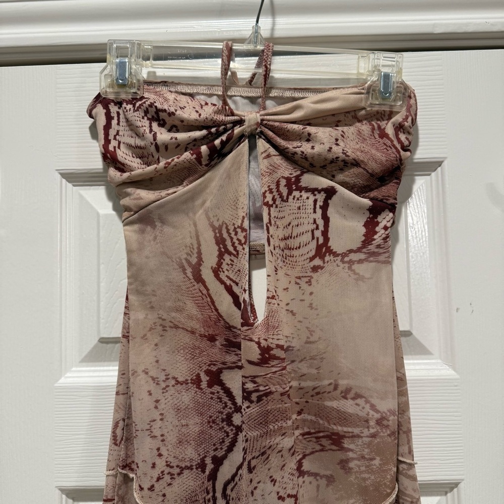 MURCI Mesh Halterneck Cut Out High Low Maxi Dress In Snake Print Sexy Club Sz 8 - Picture 5 of 12